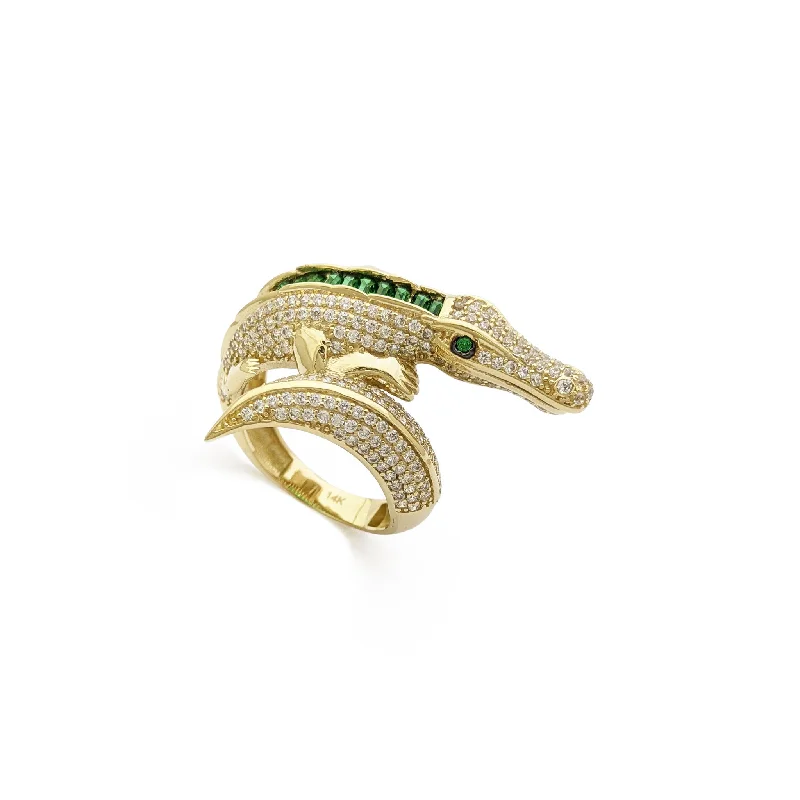 women's rings with gemstone halo -Iced-Out Crocodile Wrap-Around Ring (14K)