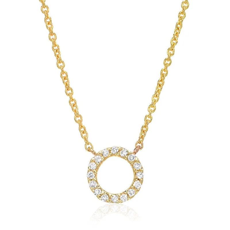 women's necklaces with minimalist pendant -Small Diamond Open Circle Necklace - 14k Yellow Gold