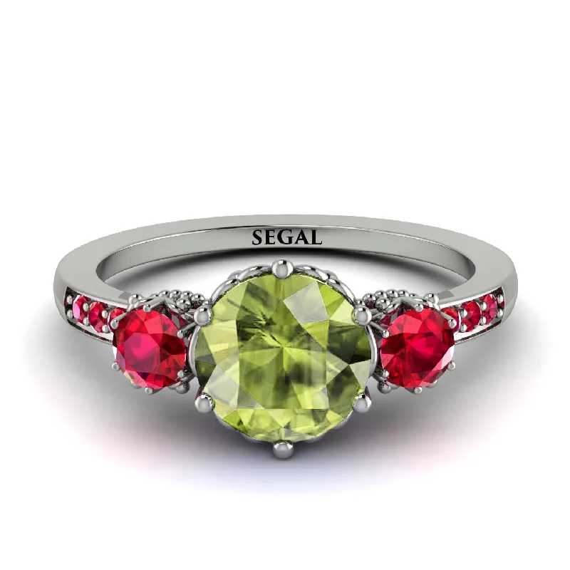 women's engagement rings with diamond halo -Vintage 3 Stones Peridot Ring With Micro Pave - Luna No. 715