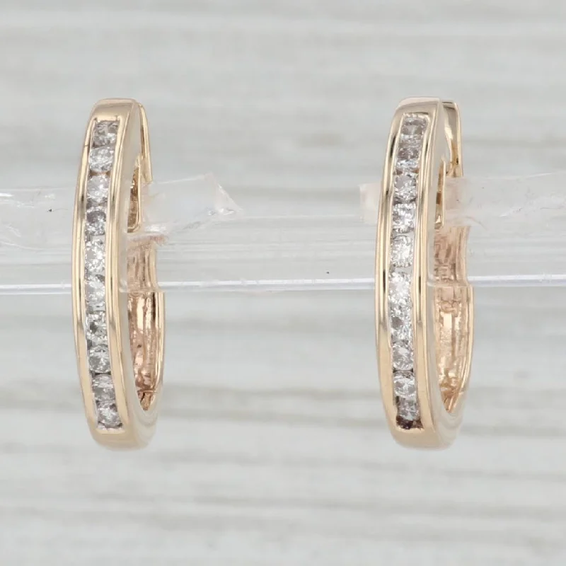 women's earrings with triangle shape -0.32ctw Diamond Hoop Earrings 14k Yellow Gold Hinged Snap Top Hoops