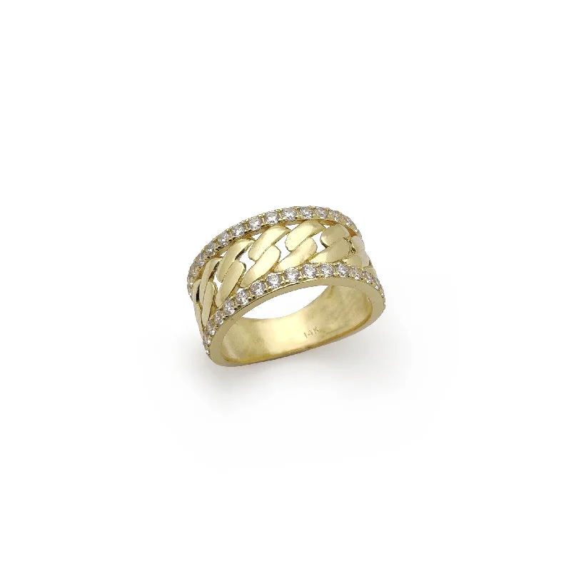 women's rings with floral design -Iced Border Cuban-Link Ring (14K)