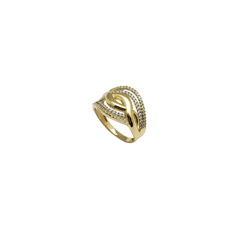 women's rings with sparkling diamond -Two-Tone Mirrored Helical Twist Open Dome Ring (14K)