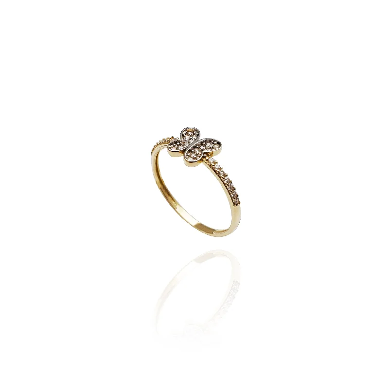 women's rings with pave diamonds -Butterfly Thin CZ Ring (14K)