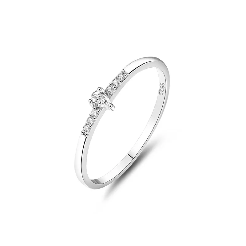 women's engagement rings with custom design -Pear Diamond Stackable Ring | S925 | CZ