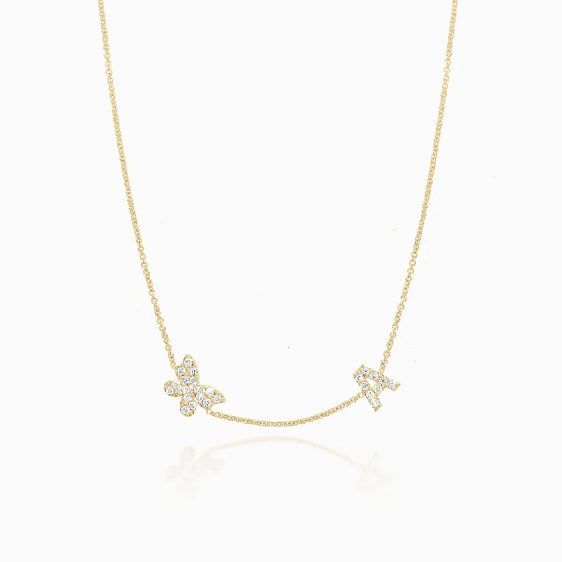 women's necklaces with classic look -Butterfly and Love Letter Diamonds Necklace