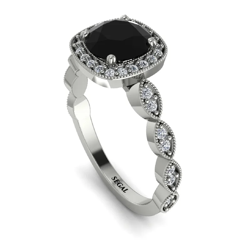 women's engagement rings with mixed metals -Vintage Inspired Black Diamond Halo Ring - Frances No. 9