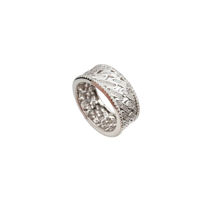 women's rings with double band -Border Cuban CZ Ring (Silver)