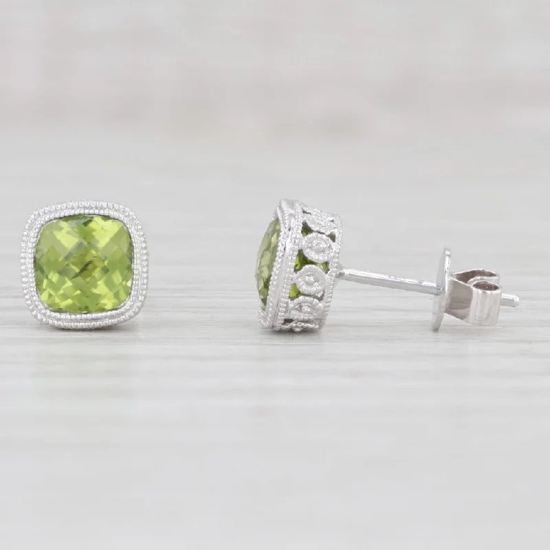 women's earrings with platinum -New 2.18ctw Peridot Solitaire Stud Earrings 14k White Gold August Birthstone