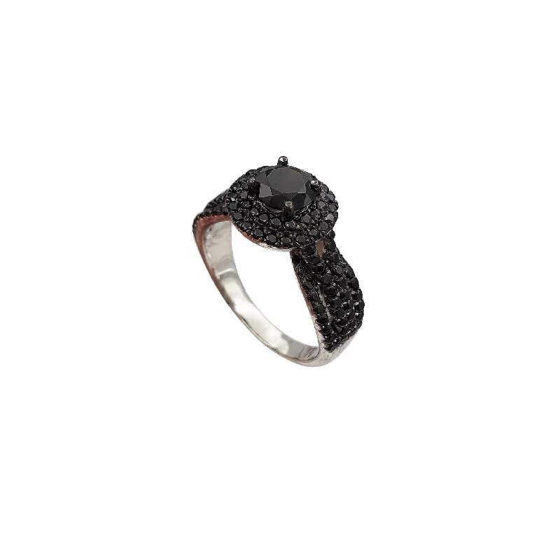 women's rings with princess-cut diamond -Iced-Out Black CZ Ring (Silver)