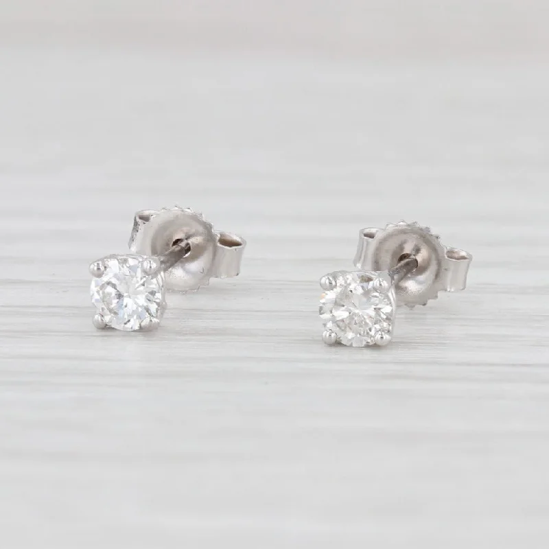 women's earrings with sun and moon design -New 0.38ctw Diamond Stud Earrings 14k White Gold Round Cut Solitaire