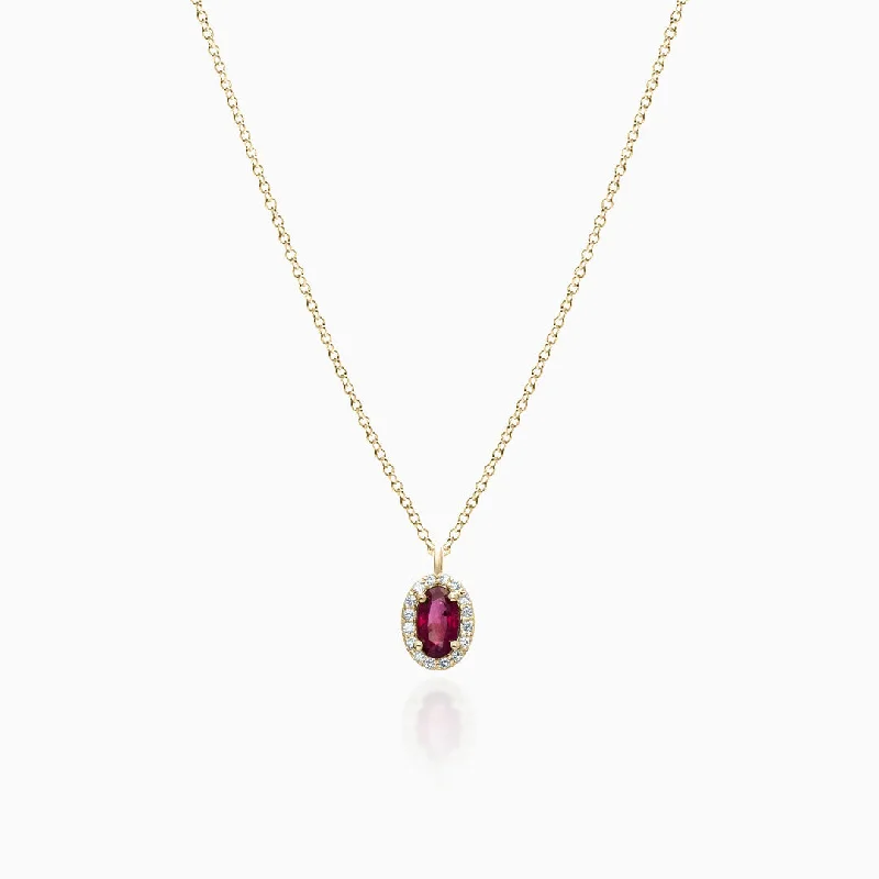 women's necklaces with solitaire stone -Oval Ruby Halo Necklace