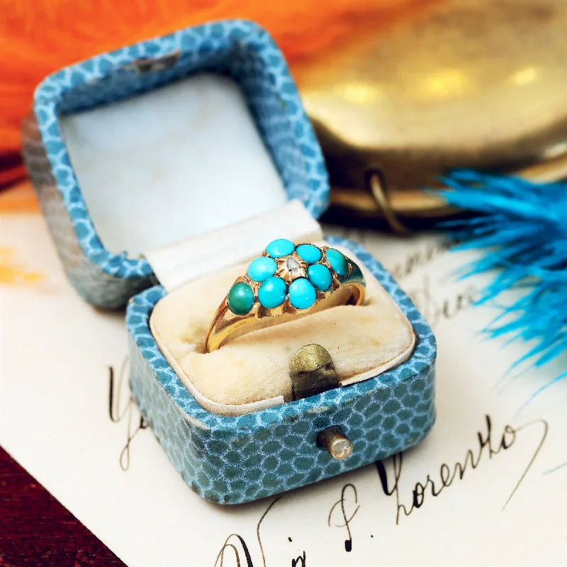 women's engagement rings with radiant cut diamond -Fondest Victorian Turquoise & Diamond 'Forget me not' Ring