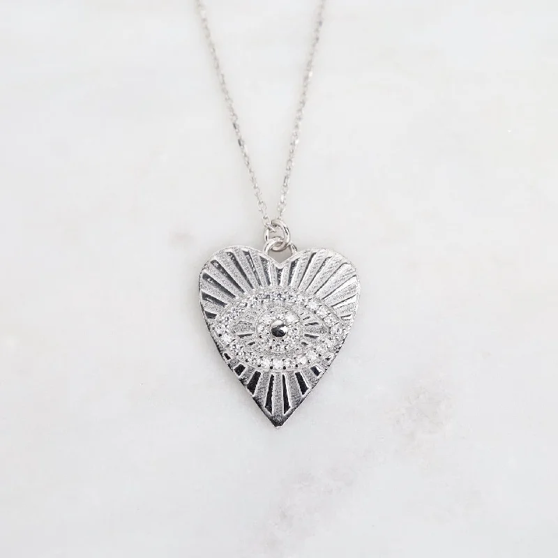 women's necklaces with celestial design -Silver Heart with Evil Eye Necklace