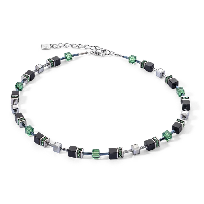 women's necklaces with delicate gold chain -Onyx and Green GeoCube Necklace