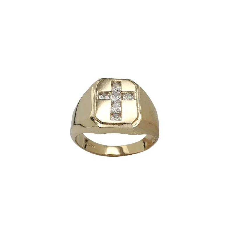 women's rings silver -Zirconia Cross Men's Ring (14K)