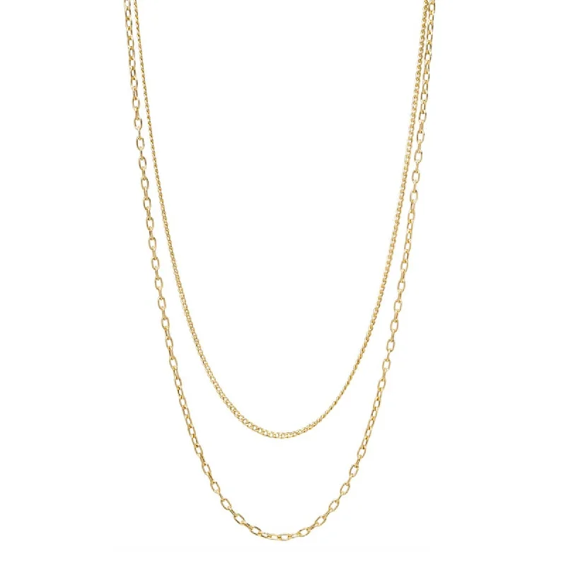 women's necklaces with radiant-cut stone -14K Gold Layered Extra Small Curb Chain & Oval Link Necklace