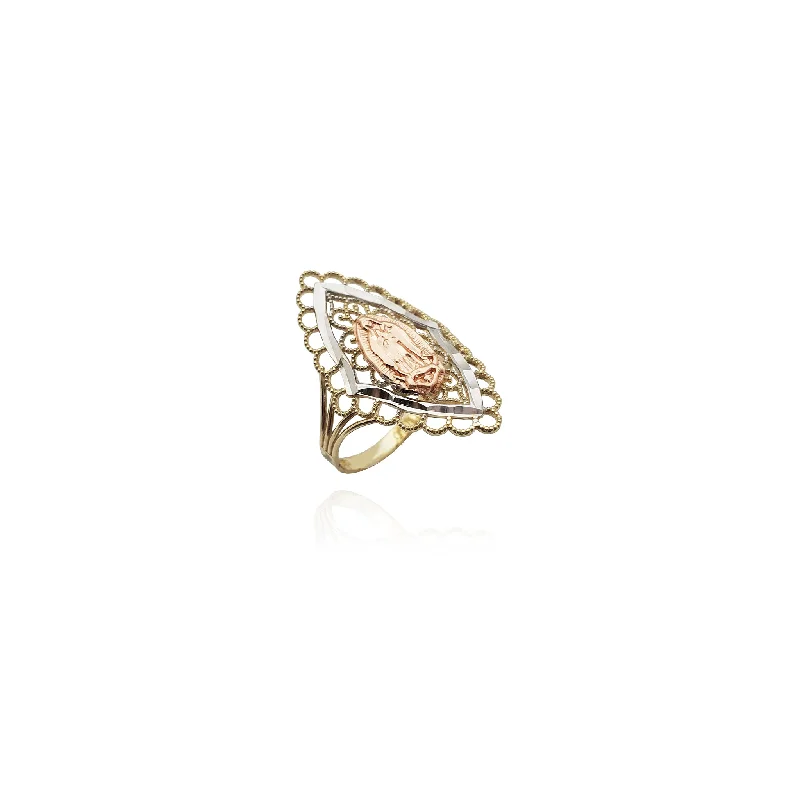 women's rings engagement -Tri-Color Virgin Mary Rope Ring (14K)