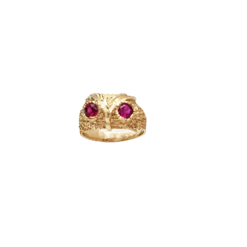 women's rings with side stones -Owl Ring (14K)