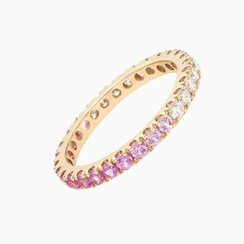 women's engagement rings with two-tone finish -Pink Sapphire Half Diamond Eternity Band