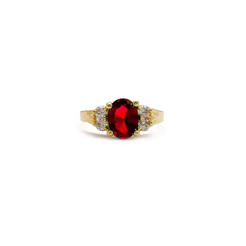 women's rings with gemstone halo -Red Oval Stone Ring (14K)