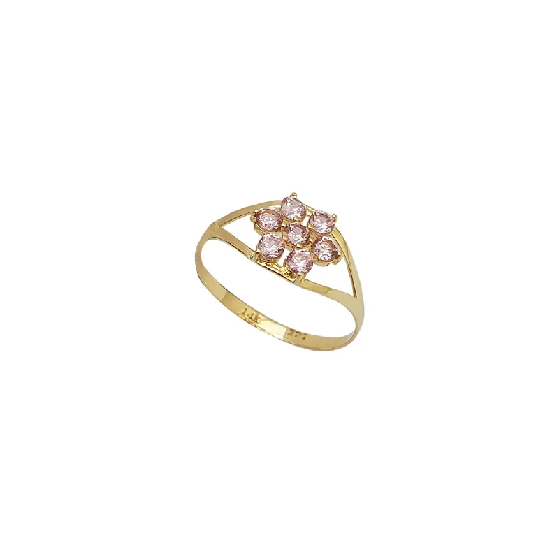 women's rings with teardrop gemstone -Zirconia Pink Honeycomb Baby/Kid's Youth Ring (14K)