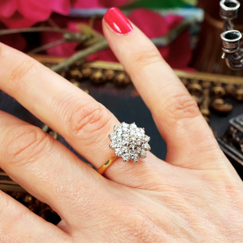 women's engagement rings with matching ring set -Dizzying Vintage Diamond Glitterball Cluster Cocktail Ring