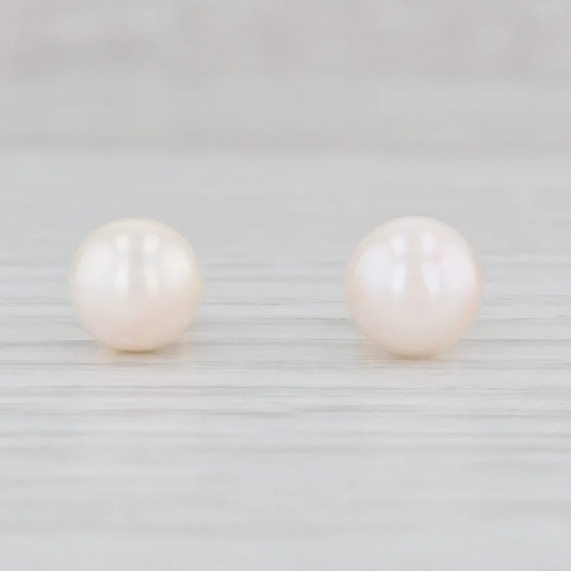 women's earrings with stud posts -Cultured Pearl Solitaire Stud Earrings 14k Yellow Gold June Birthstone