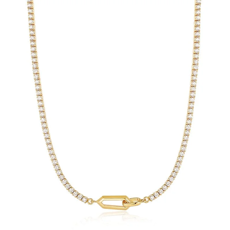 women's necklaces with moonstone charm -Gold Sparkle Chain Interlock Necklace