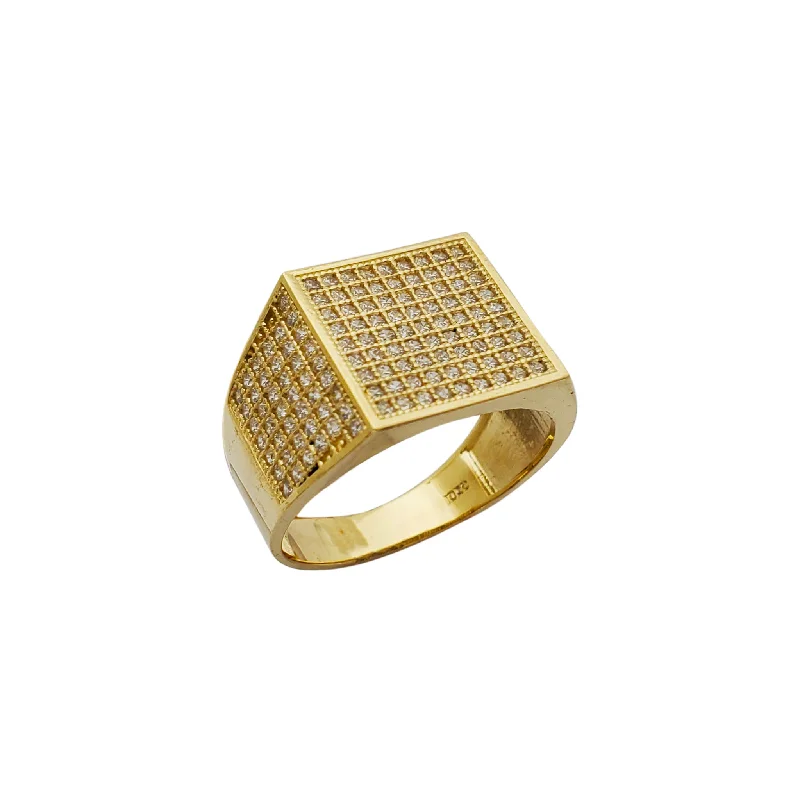 women's rings with channel setting -Iced-Out Square Accent Signet Ring (10K)