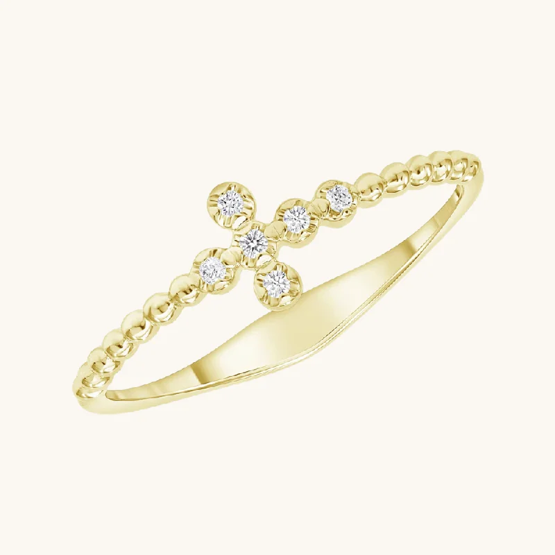 women's engagement rings with vintage halo -Mini Diamond Bubble Cross Ring