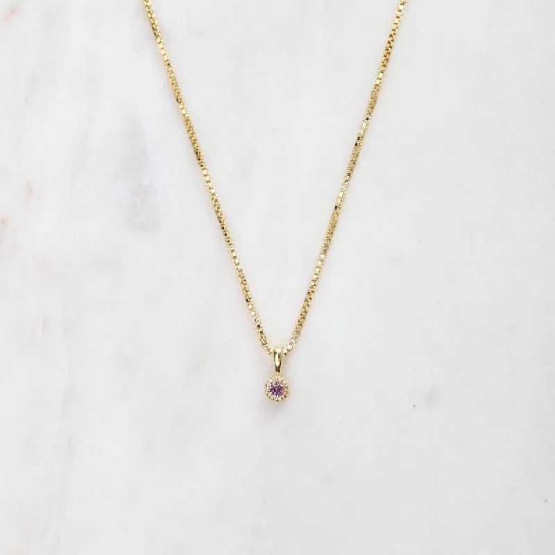 women's necklaces with custom engraving -Pink Sapphire with Milgrain Edge Necklace - Gold Vermeil