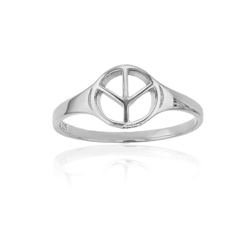 women's rings with modern design -Peace Sign Ring (Silver)