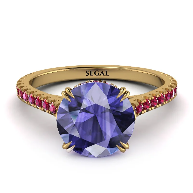 women's engagement rings with intricate setting -Hidden Diamond Double Cat Claw Prongs Tanzanite Ring - Hazel No. 210