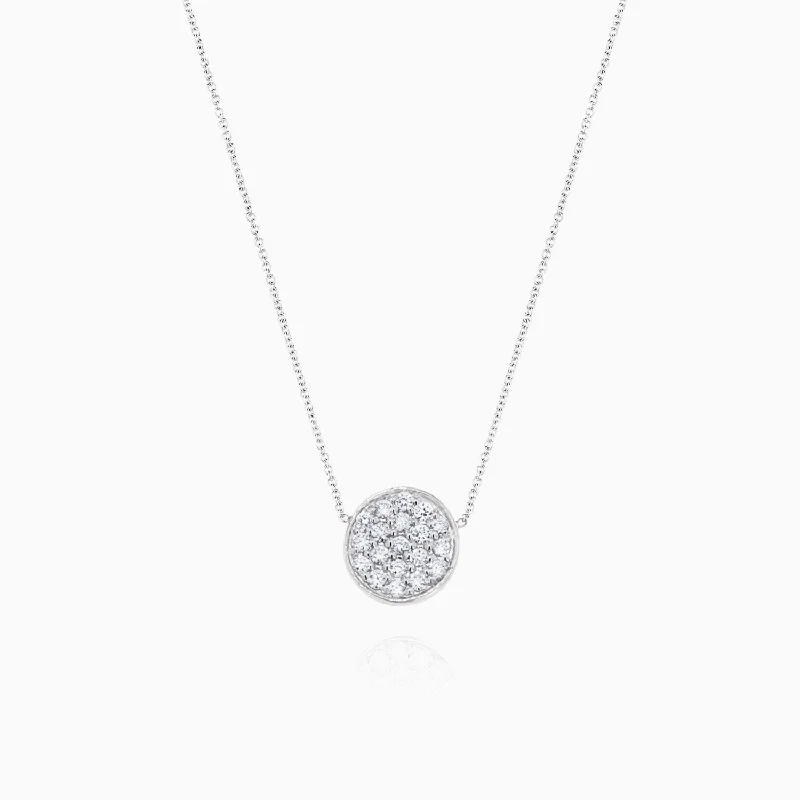 women's necklaces with twisted rope chain -Circle Diamond Pave Necklace