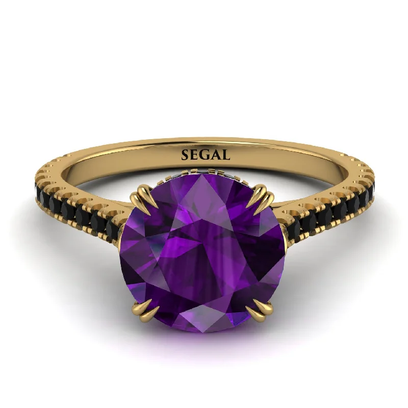 women's engagement rings with heart-shaped diamond -Hidden Diamond Double Cat Claw Prongs Amethyst Ring - Hazel No. 307