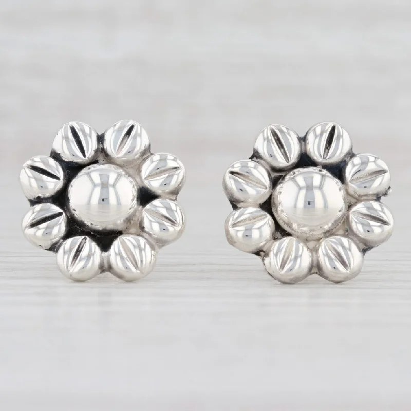 women's earrings with filigree work -New Flower Stud Earrings Sterling Silver Statement 925 Pierced