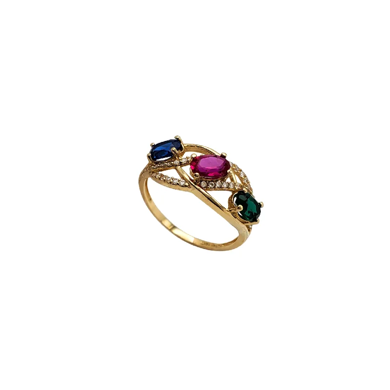 women's rings with white gold band -Intertwined Color Gemstones Lady Ring (14K)