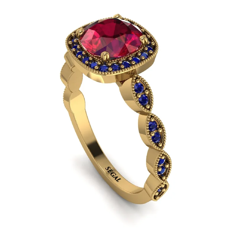 women's engagement rings with pave diamonds -Vintage Inspired Ruby Halo Ring - Frances No. 70