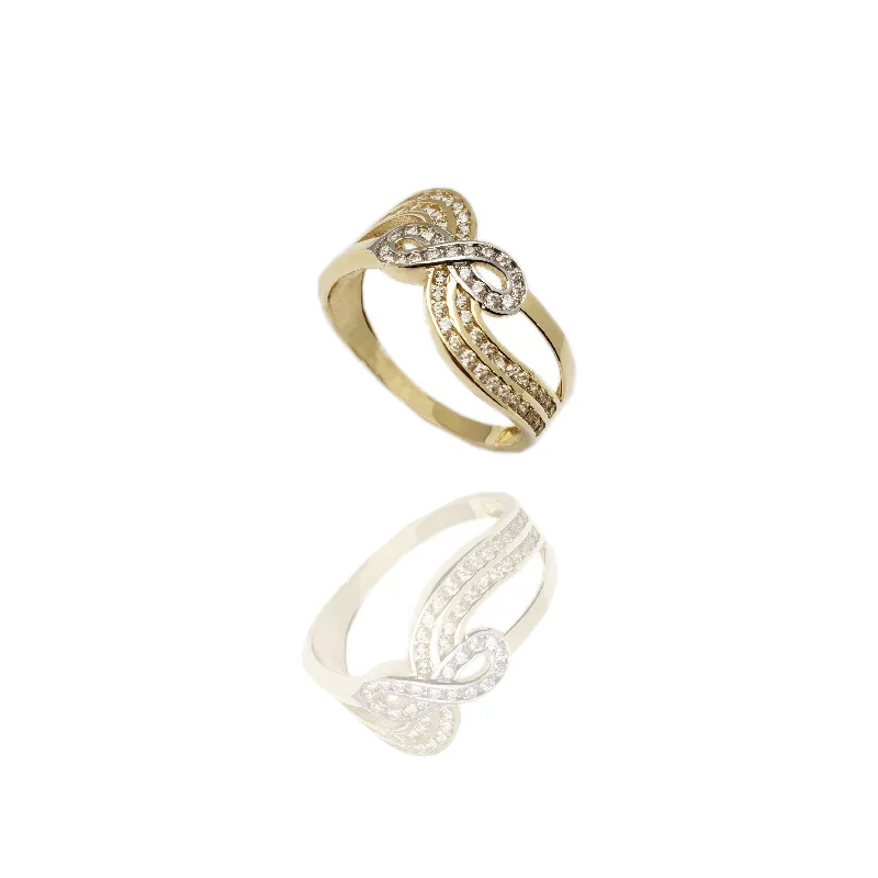 women's rings with infinity band -Two-Tone Crested Infinity Wave Ring (14K)