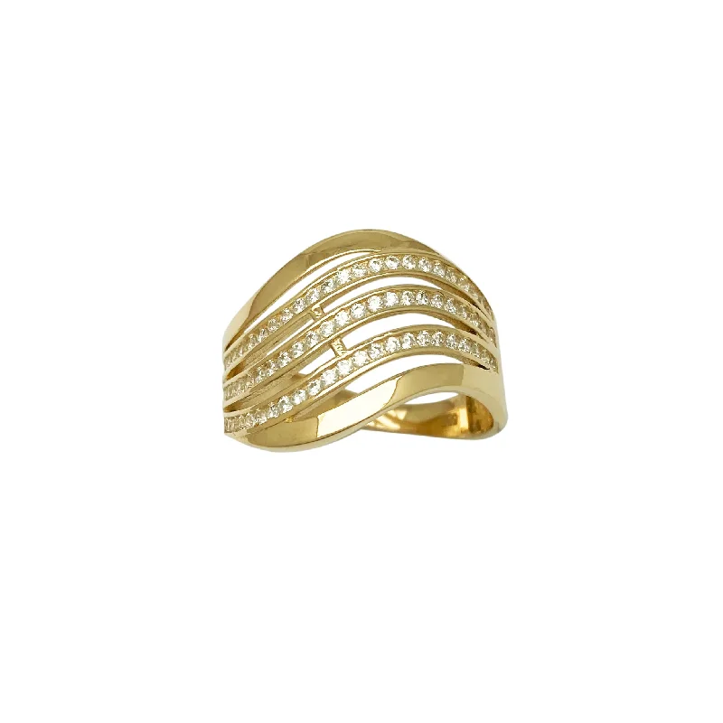 women's rings with understated beauty -Crested Stone-Set Dome Ring (14K)