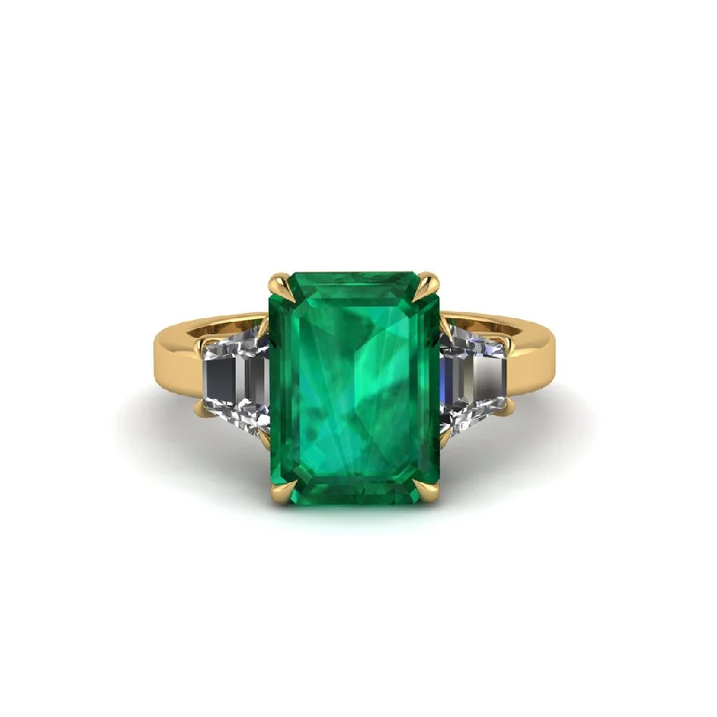 women's engagement rings with emerald-cut diamond -Emerald Emerald Cut Three Stone Ring With Custom Baguette - Yvette No. 4