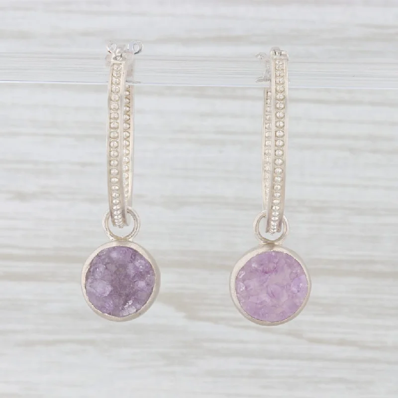 women's earrings with vintage-inspired look -New Nina Nguyen Hoops with Charms Earrings Druzy Amethyst Sterling Silver