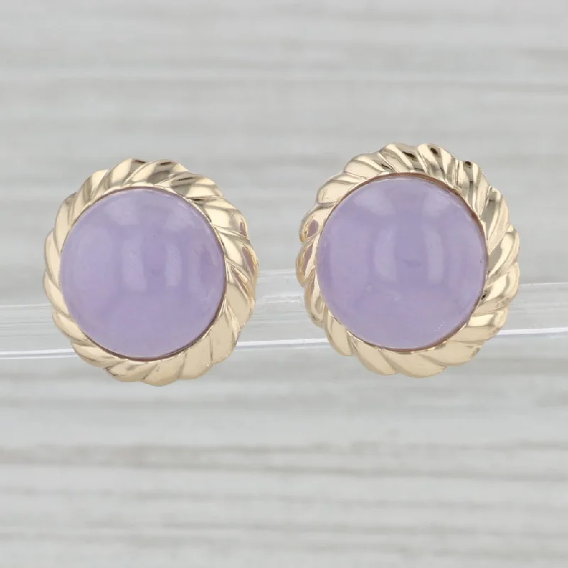 women's earrings with heart shape -Lavender Jadeite Jade Stud Earrings 14k Yellow Gold Round Cabochon Studs