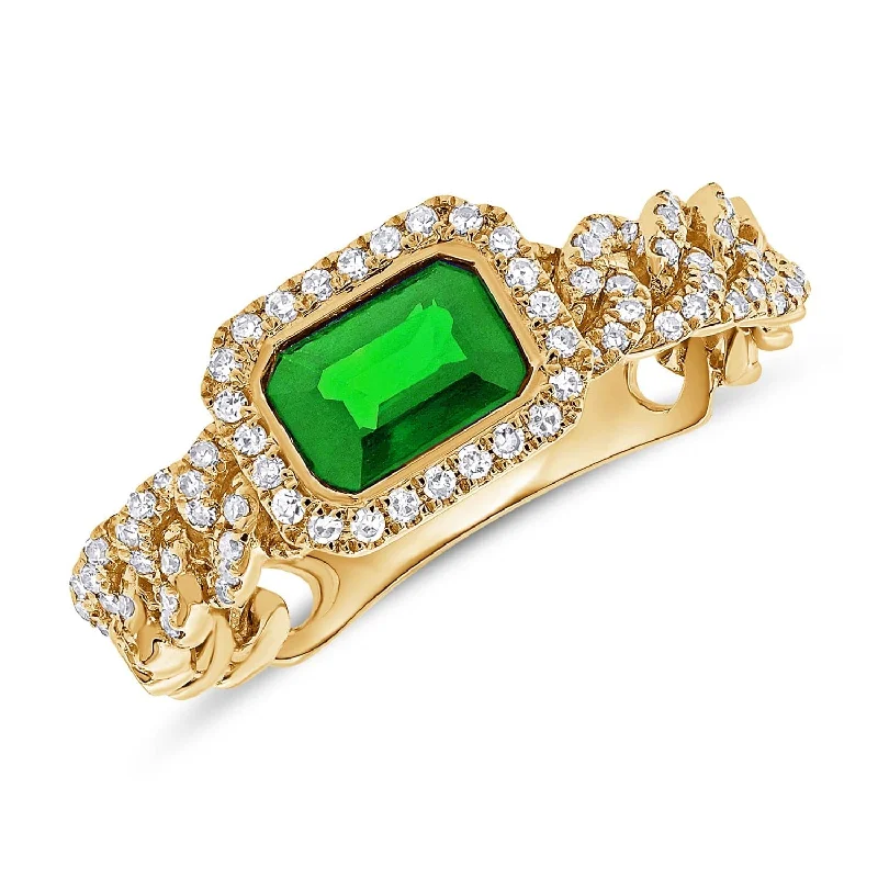 women's engagement rings with dual-tone band -14k Gold Green Emerald & Diamond Link Ring