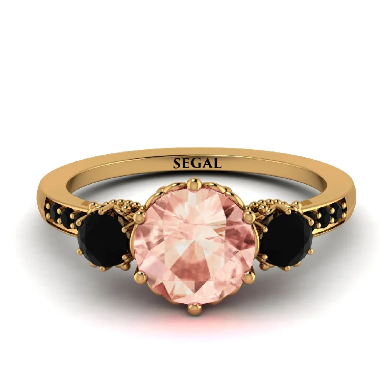 women's engagement rings with ruby center stone -Vintage 3 Stones Morganite Ring With Micro Pave - Luna No. 907