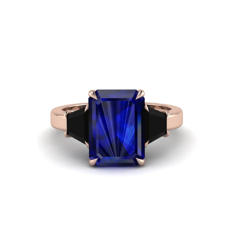 women's engagement rings with curved band -Sapphire Emerald Cut Three Stone Ring With Custom Baguette - Yvette No. 44