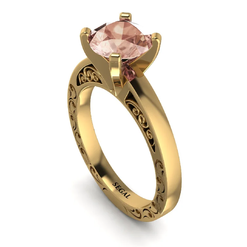 women's engagement rings with low setting -Vintage Solitaire Morganite Ring - Vera No. 901