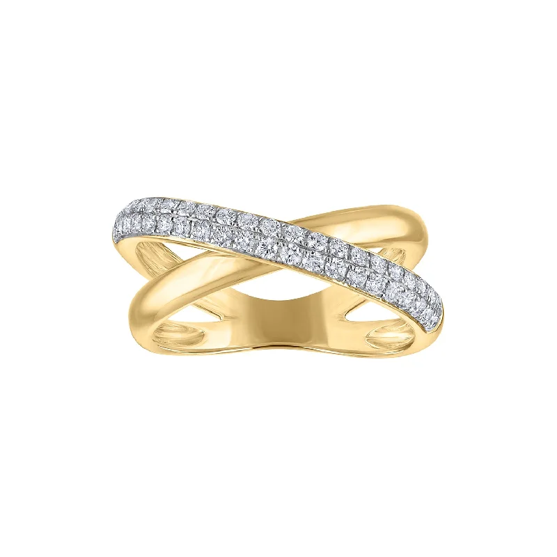 women's engagement rings with heart-shaped diamond -14KT GOLD PAVE DIAMOND CROSSOVER RING