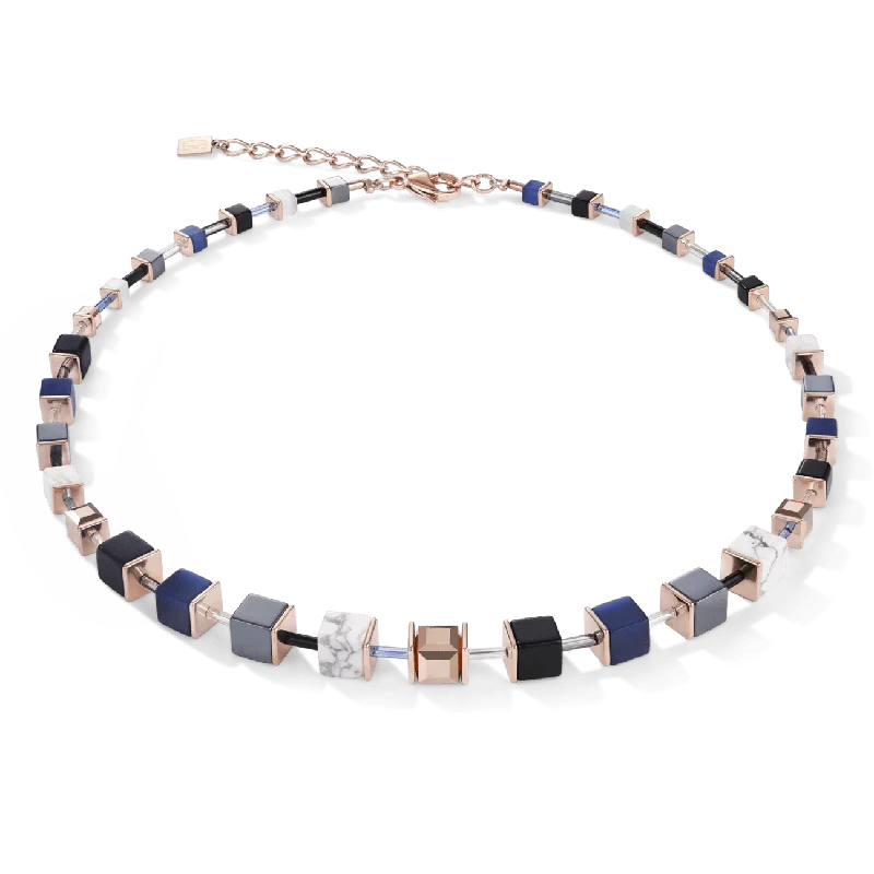 women's necklaces with multi-colored gemstones -Blue Rose Gold Geo Cube Necklace