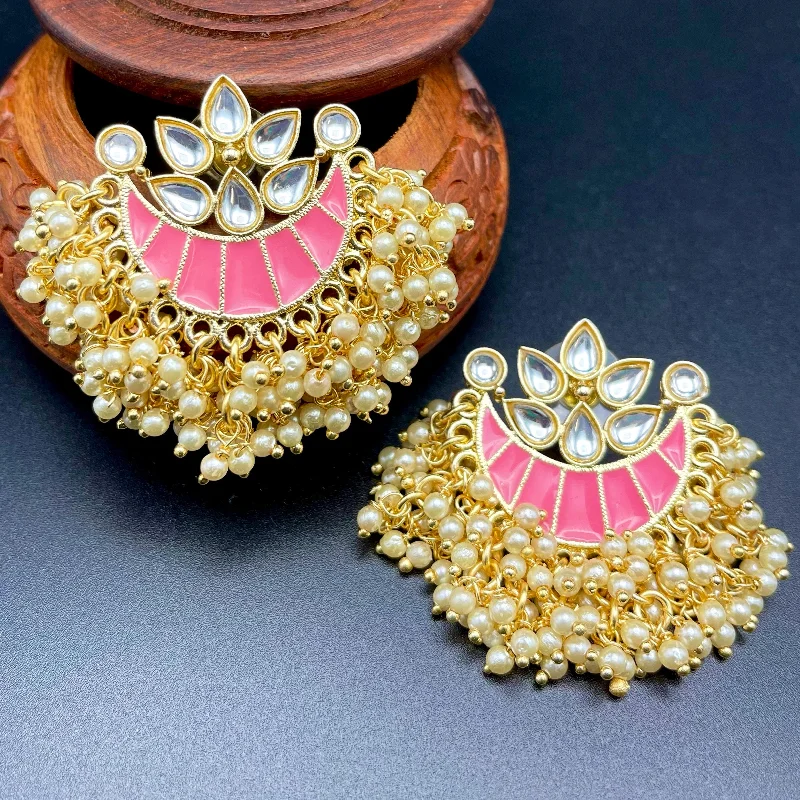 women's earrings with star-shaped design -Hand painted Kundan Meenakari Pearl Earrings